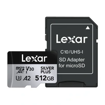 Lexar High-Performance Silver Plus microSDXC atminties kortelė 512GB su adapteriu