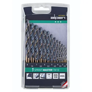 Alpen Sprint Master TM 13 HSS spiralinių metalo grąžtų komplektas, 2-8 mm, 13 vnt.