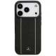 Mercedes Leather Star Pattern Stripes MagSafe dėklas, skirtas iPhone 17 Pro, juodas