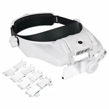 LED didinamieji akiniai-galvos juosta su keičiamais lęšiais (iki 8x)