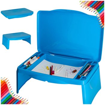Portable Folding Car Travel Tray for Kids with Storage Compartment, Blue