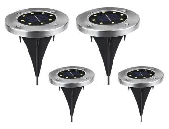 Garden solar lamp with 8 LEDs, set of 4, black and inox