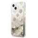 Guess iPhone 13 mini dėklas Peony Liquid Glitter, auksinis