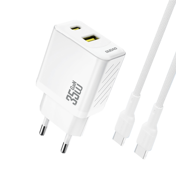 Dudao A27MaxCEU PD QC 35W įkroviklis su USB-A ir USB-C jungtimis bei USB-C laidu, baltas