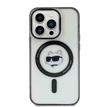 Karl Lagerfeld dėklas iPhone 15 Pro telefonui IML Choupette's Head MagSafe, skaidrus