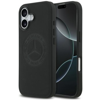Mercedes dėklas iPhone 17 telefonui Leather Vintage Logo MagSafe, juodas