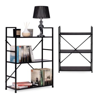 Modernhome CWJ602480LG medinė lentyna su metaliniu rėmu, 3 lentynos, juoda