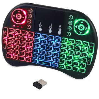 Belaidė mini klaviatūra su LED apšvietimu televizoriams ir kompiuteriams