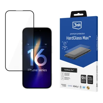 Apsauginis stiklas 3mk HardGlass Max skirtas iPhone 16 Plus, juodas