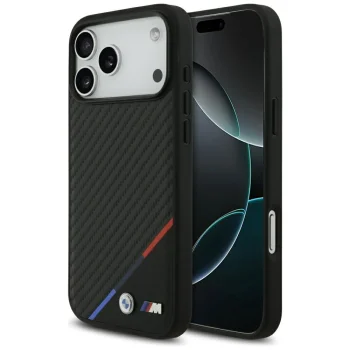 BMW M Carbon Tricolor Line MagSafe dėklas iPhone 17 Pro Max, juodas