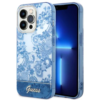 Guess Porcelain Collection dėklas, skirtas iPhone 14 Pro, mėlynas