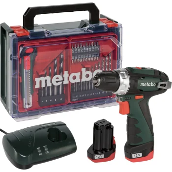 Akumuliatorinis gręžtuvas-suktuvas Metabo PowerMaxx BS Basic Set, 12 V, 2x 2.0 Ah