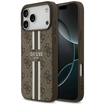 Guess 4G Printed Stripes MagSafe dėklas iPhone 17 Pro Max, rudas