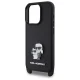 Karl Lagerfeld Saffiano Karl & Choupette dėklas su dirželiu iPhone 16 Pro, juodas