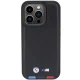 BMW dėklas iPhone 15 Pro telefonui Leather Stamp Tricolor, juodas