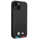 BMW dėklas iPhone 14 telefonui Leather Stamp Tricolor MagSafe, juodas