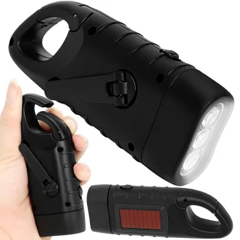 Dynamo Solar LED Flashlight with Carabiner, Black