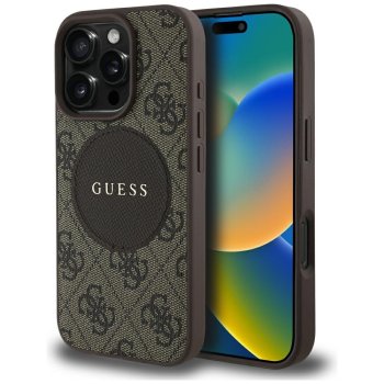Guess iPhone 16 Pro Max dėklas 4G Circle Classic Logo MagSafe, rudas