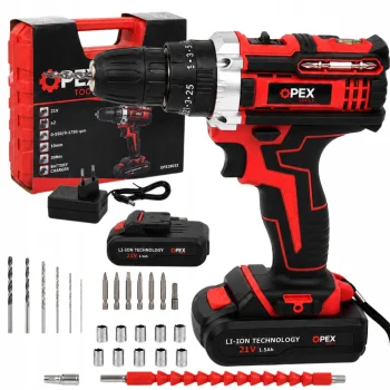 21V Cordless Impact Drill with 2x 1.5Ah Batteries & Accessory Set