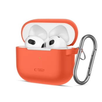 „Tech-Protect Apple AirPods 3“ silikoninis dėklas su karabinu, oranžinis