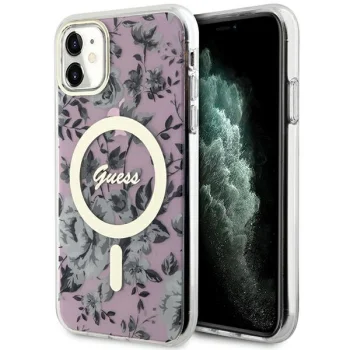 Guess dėklas iPhone 11 / XR Flower MagSafe, rožinis