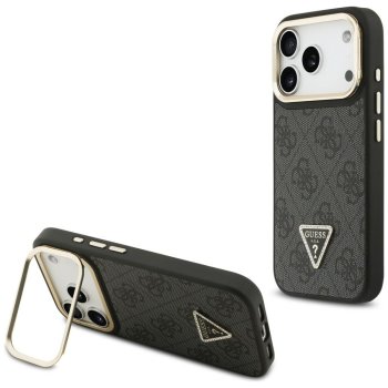 Guess 4G PU Triangle Logo & Stand Camera MagSafe dėklas iPhone 17 Pro, juodas