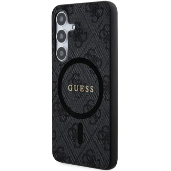 Guess dėklas Samsung Galaxy S24 telefonui 4G Leather Metal Logo MagSafe, juodas