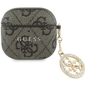 Guess 4G Strass Charm dėklas, skirtas Apple AirPods 4, rudas