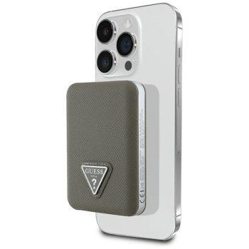 Guess Grained Triangle MagSafe išorinė baterija 5000mAh 15W, ruda