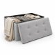 Foldable Velour Pouf with Storage Box, Light Grey