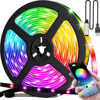 Vandeniui atspari RGB LED juosta 5m su „Bluetooth“ ir pulteliu