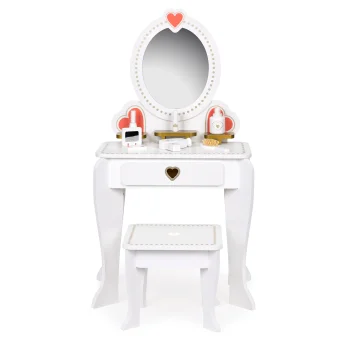 Ecotoys W08H102B Wooden Kids Dressing Table with Mirror and Stool