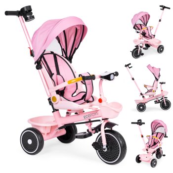 ECOTOYS 2-in-1 triratukas-vežimėlis su 360° sukamąja kėde, rožinis