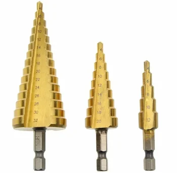 Kūginių pakopinių grąžtų komplektas HSS 4-32 mm, HEX, 3 vnt.