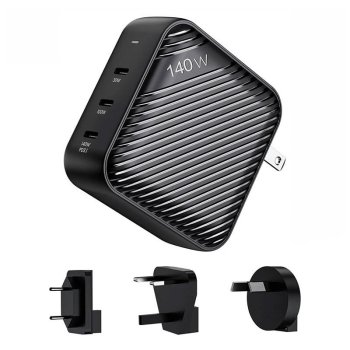 Sieninis įkroviklis INVZI GH14013 140W, 3x USB-C, juodas