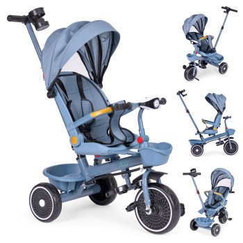 ECOTOYS 2-in-1 triratukas-vežimėlis su 360° sukamąja kėde, mėlynas