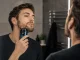 Kompaktiška belaidė elektrinė barzdaskutė su USB-C ir LED ekranu, mėlyna