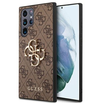 "Guess Samsung Galaxy S22 Ultra" dėklas "4G Big Metal Logo", rudas