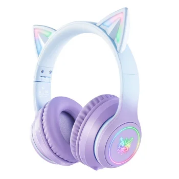 Belaidės žaidimų ausinės ONIKUMA B90 su RGB katės ausytėmis, mėlyna/violetinė