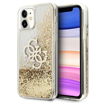 Guess 4G Big Liquid Glitter dėklas, skirtas iPhone 11 / XR, auksinis