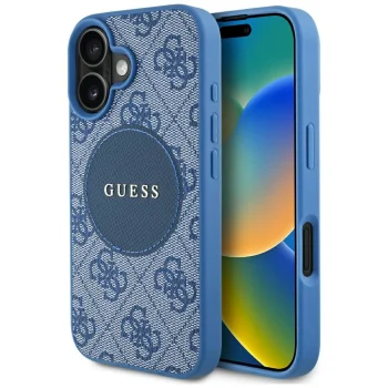 Guess 4G Circle Classic Logo MagSafe dėklas, skirtas iPhone 16, mėlynas