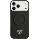 Guess dėklas iPhone 17 Pro telefonui PU Leather Triangle Logo MagSafe, juodas