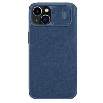 Atverčiamas dėklas Nillkin Qin Cloth Pro Case skirtas iPhone 14 Plus su kameros dangteliu, mėlynas