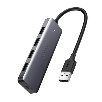 Ugreen USB šotuotuvas - 4x USB 3.2 Gen 1 su Micro USB maitinimu, pilkas (CM219)