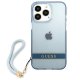 Guess dėklas iPhone 13 ir iPhone 13 Pro su virvele, mėlynas