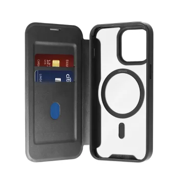 Puro Book Mag Leather Wallet Case for iPhone 16 Pro, MagSafe, Black