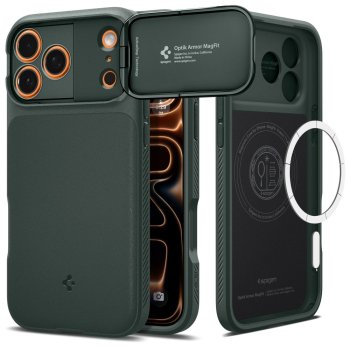 Spigen Optik Armor MagSafe dėklas iPhone 17 Pro Max, žalias