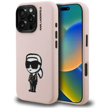 Karl Lagerfeld Silicone Karl Sketch MagSafe dėklas iPhone 16 Pro Max telefonui, Rožinė