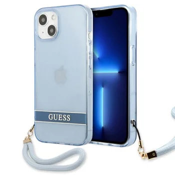 Guess Translucent Strap dėklas iPhone 13 mini, mėlynas