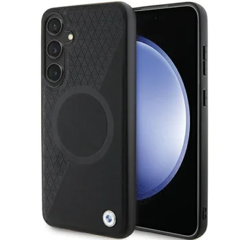 BMW Samsung Galaxy S24 Case Leather Half Textured & Circle MagSafe, Black